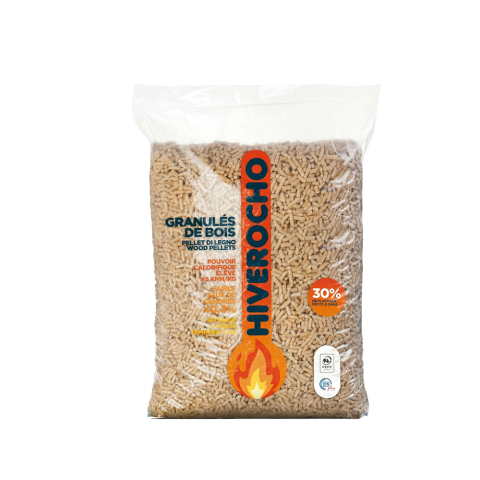 Sac de granulés de bois Hiverocho de 15 kg pour poêle ou chaudière.