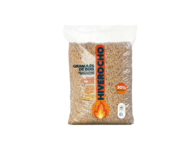 Sac de granulés de bois Hiverocho de 15 kg pour poêle ou chaudière.