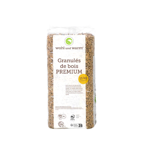 Sac de granulés de bois de 15 kg pour poêle ou chaudière.